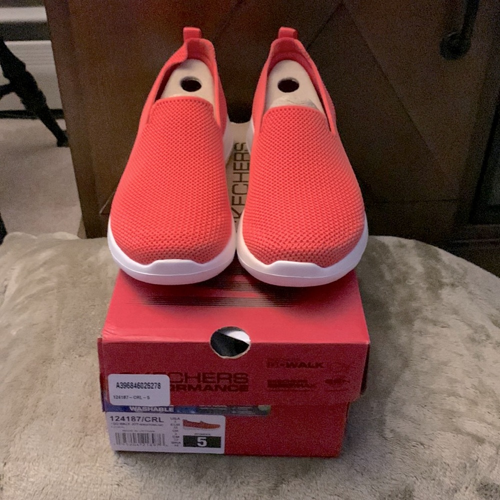 New Sketchers Go Walk Joy in coral.
